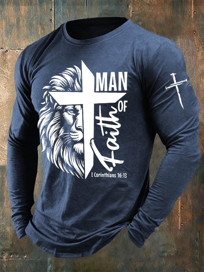🔥Buy 3 Get 15% Off🔥Men's casual long-sleeved MAN OF Faith printed long-sleeved T-shirt