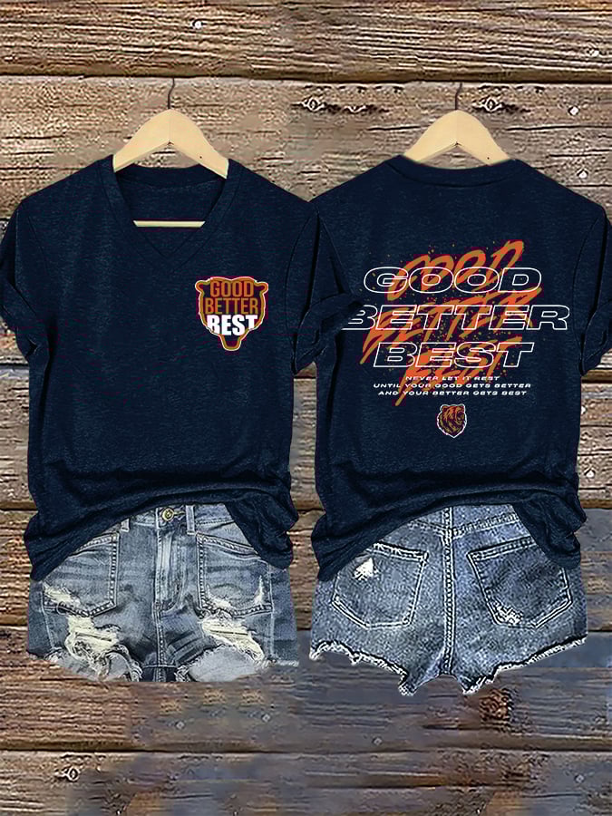 V-Neck Retro Good Better Best Print T-Shirt