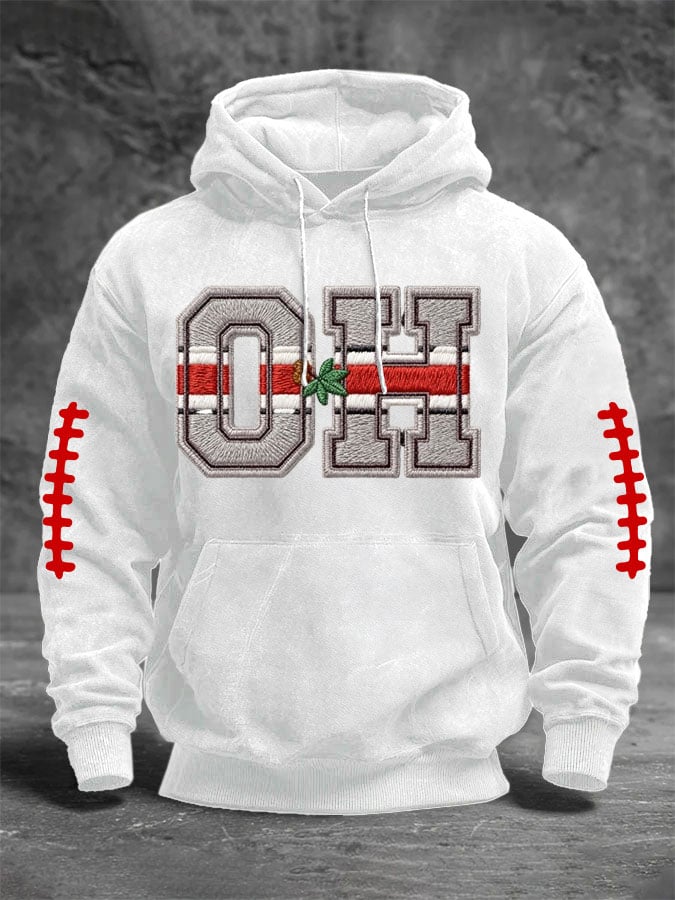 Men's Casual Football Print Long-Sleeve Hooded Sweatshirt