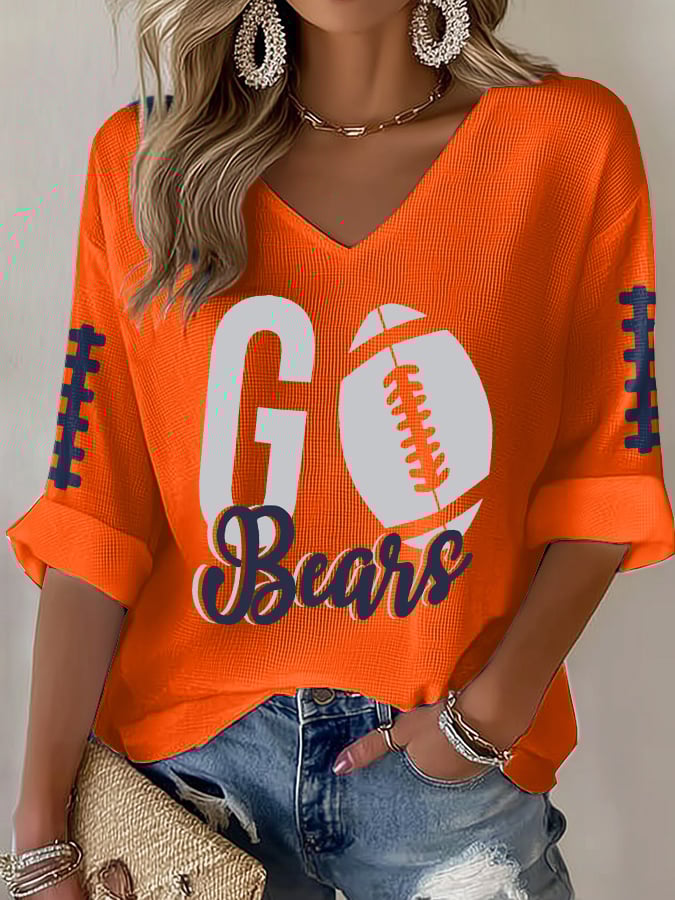 Women's Rugby Print Waffle Long Sleeve T-Shirt