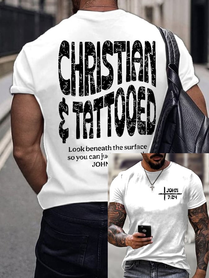 🔥Buy 3 Get 15% Off🔥Men'S Casual John 7:24 Christian and Tattooed Print Short Sleeve T-Shirt