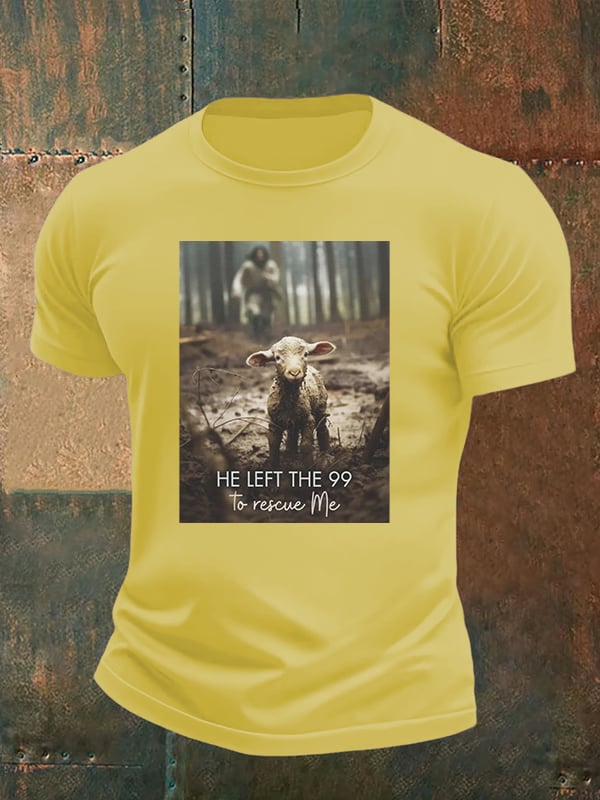 🔥Buy 3 Get 15% Off🔥Men's  He Left the 99 to Rescue Me, Jesus and Lost Sheep, Christian T-shirt