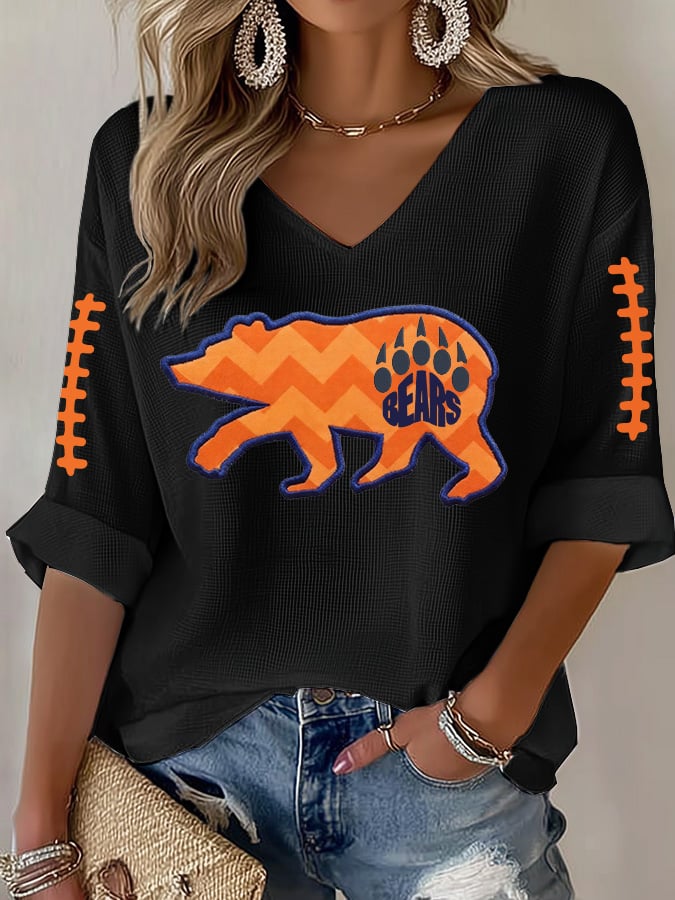 Women's Rugby Print Waffle Long Sleeve T-Shirt