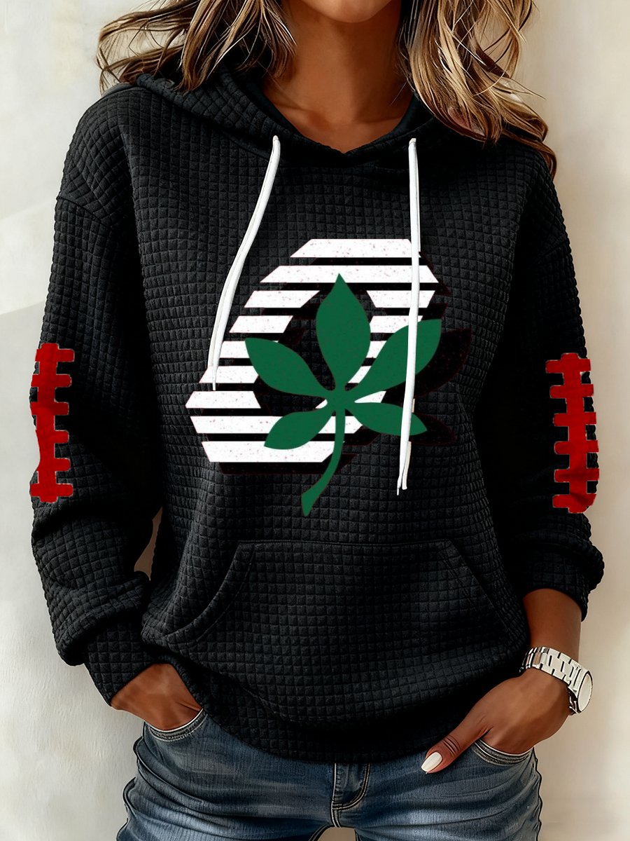 Women's rugby print waffle fabric hoodie