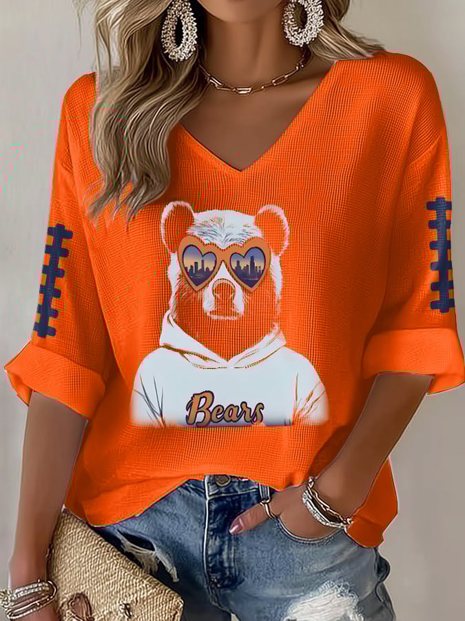 Women's Rugby Print Waffle Long Sleeve T-Shirt