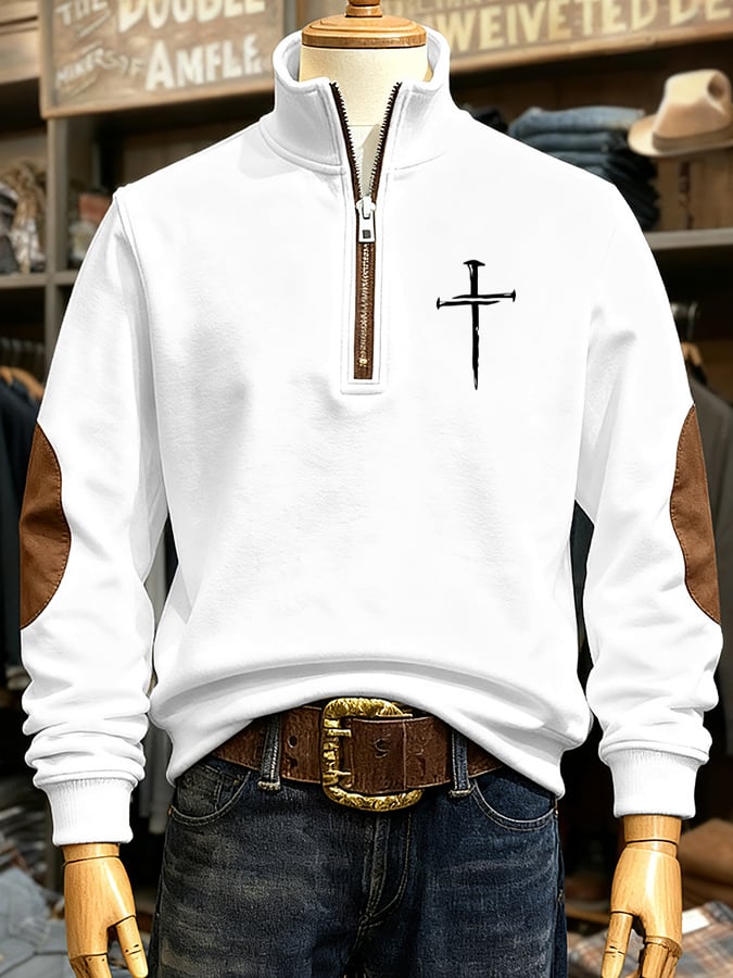 🔥Buy 3 Get 15% Off🔥Men's Vintage Faith Cross Print Casual Zip Sweatshirt