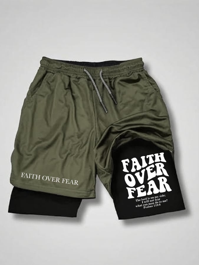 🔥Buy 3 Get 15% Off🔥Men'S Faith Over Fear Print Double Layer Shorts (With Pockets)