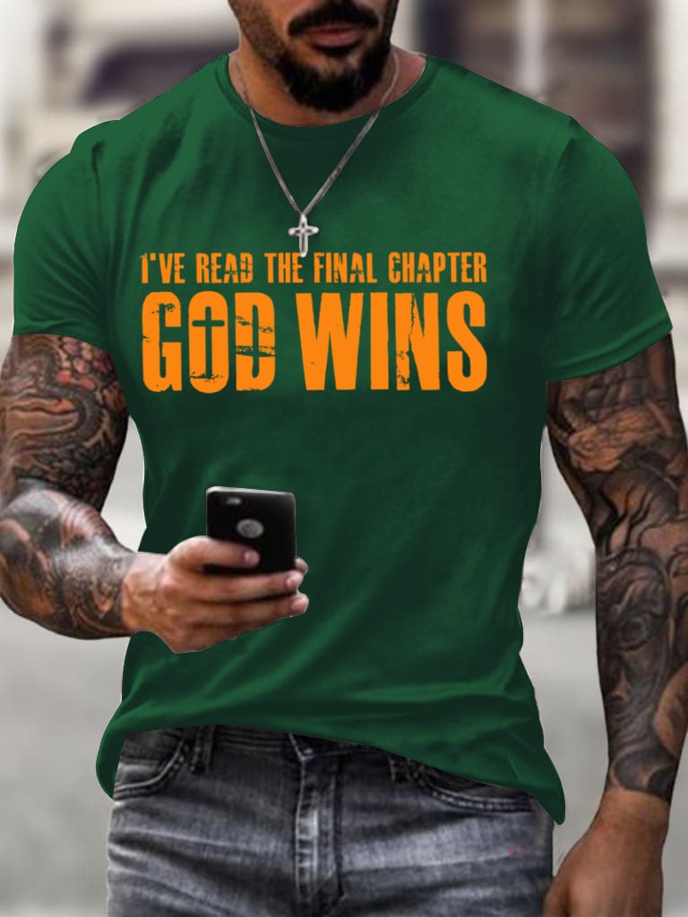 🔥Buy 3 Get 15% Off🔥Men's God Wins I've Read The Final Chapter Print T-Shirt