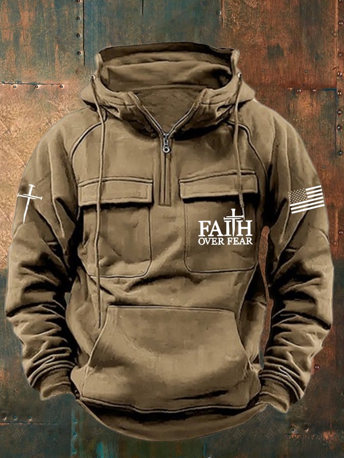🔥Buy 3 Get 15% Off🔥Men's Faith Over Fear Print Multi-Pocket Jacket