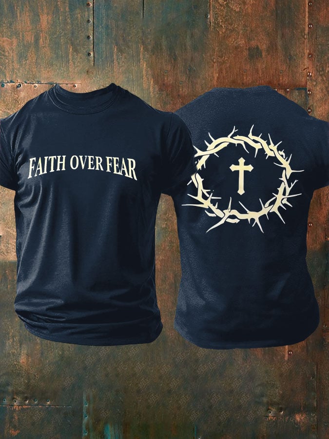 🔥Buy 3 Get 15% Off🔥🔥Hot Sale Picks 🔥Men's Faith Over Fear Printed Casual T-Shirt