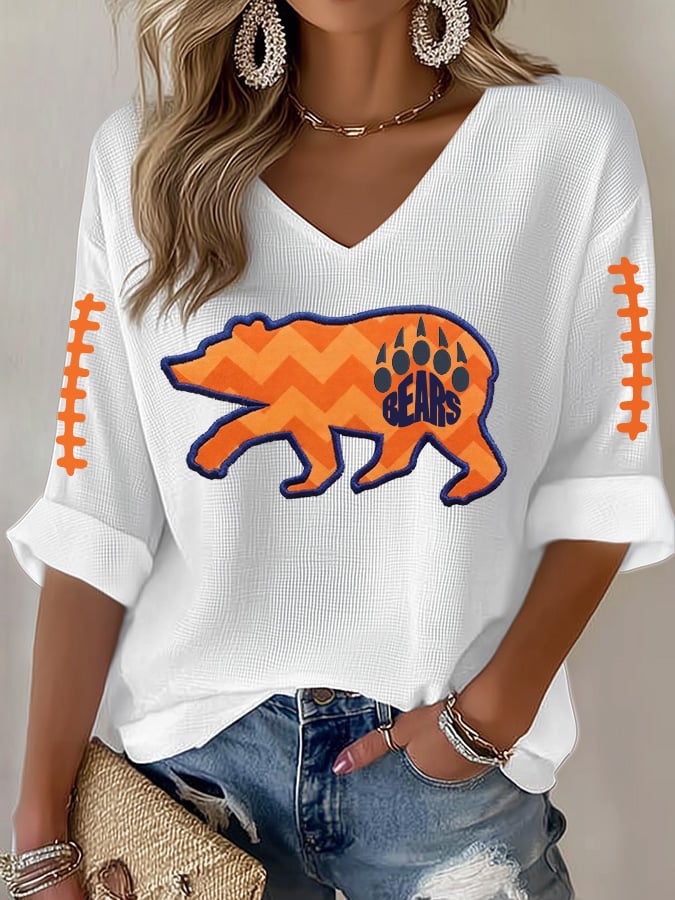 Women's Rugby Print Waffle Long Sleeve T-Shirt