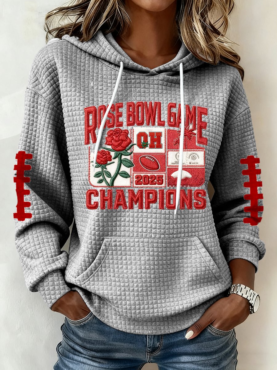Women's rugby print waffle fabric hoodie
