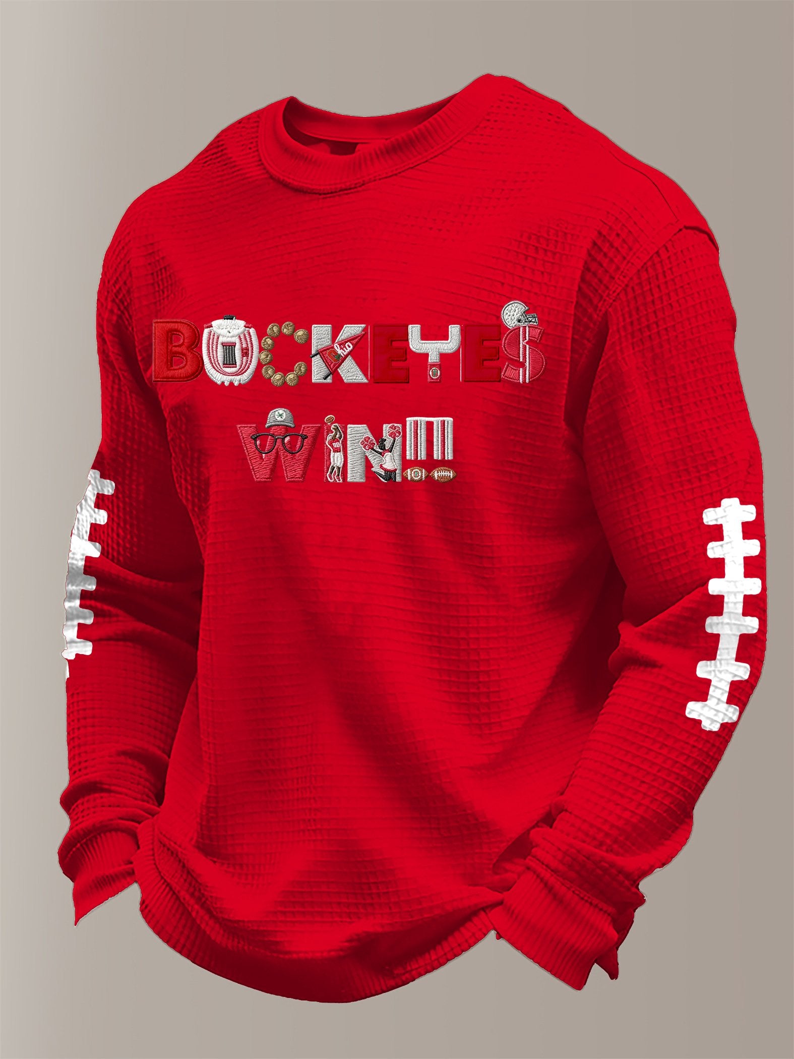 Men's hockey waffle fabric long-sleeved T-shirt