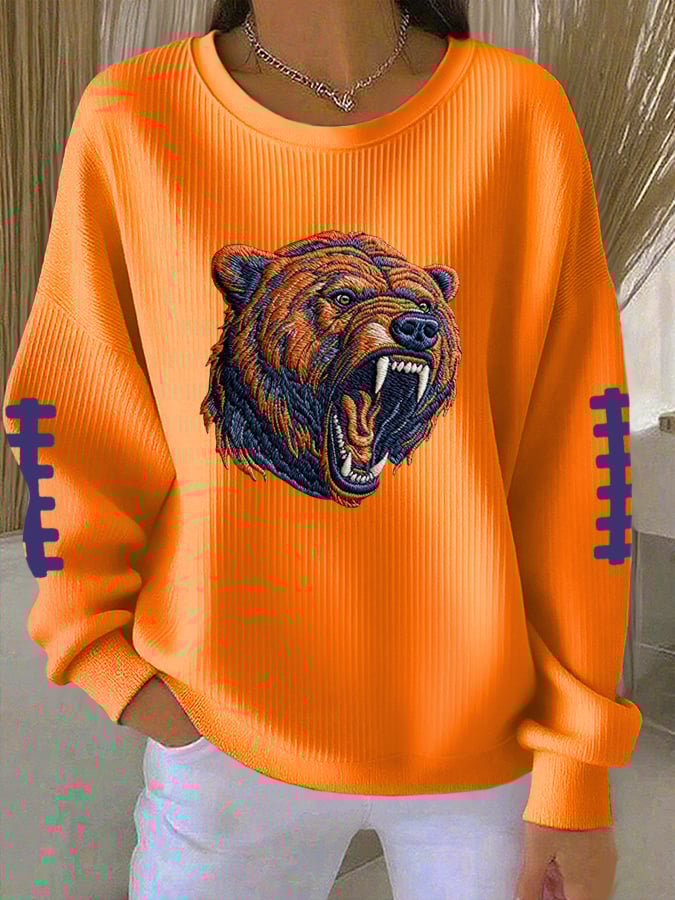 Women's Football Print Knit Crew Neck Long Sleeve Top