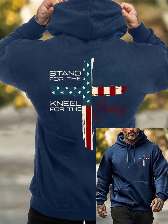 🔥Buy 3 Get 15% Off🔥Men's Stand For The Flag Kneel For The Cross Printed Casual Hoodie