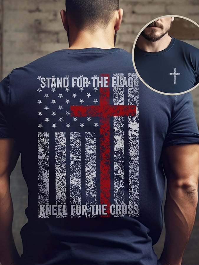 🔥Buy 3 Get 15% Off🔥Men's Stand For The Flag Kneel For The Cross Printed Casual T-Shirt