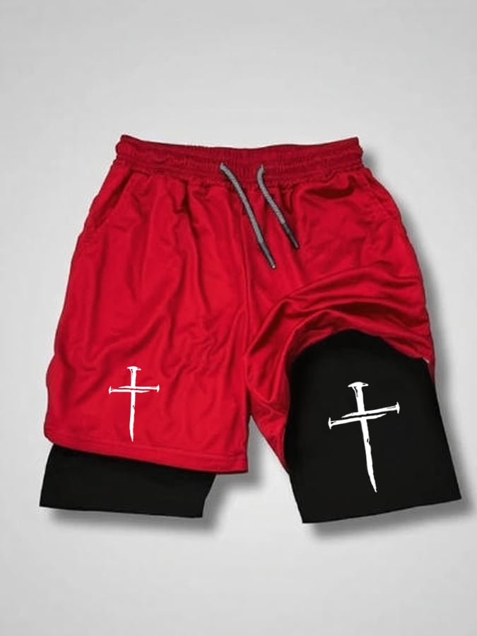🔥Buy 3 Get 15% Off🔥Men'S Classic Cross Print Double Layer Shorts (With Pockets)