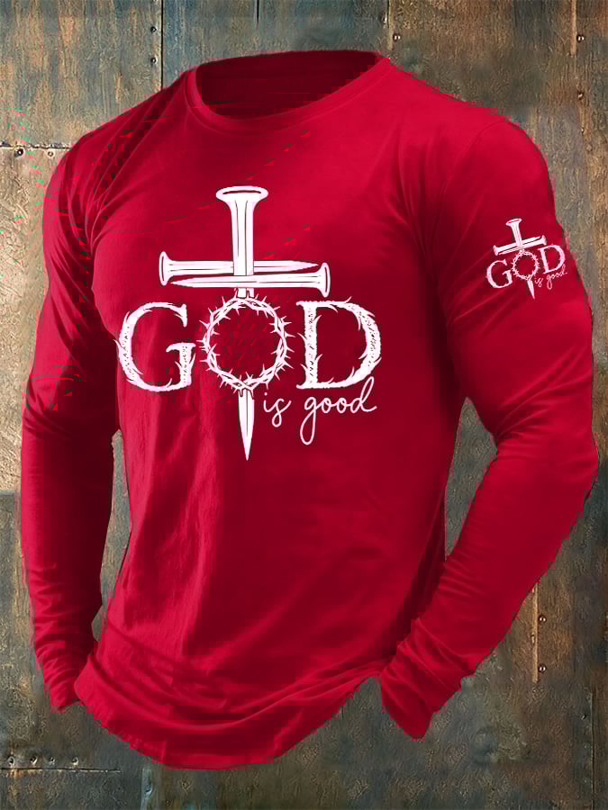 🔥Buy 3 Get 15% Off🔥Men's casual faith in a kind God printed long-sleeved T-shirt