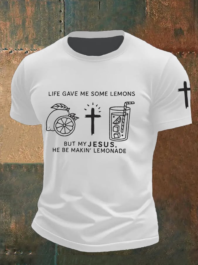 🔥Buy 3 Get 15% Off🔥Men's Life Gave Me Some Lemons, But My Jesus Turned Them Into Lemonade Faith Printed Shirt