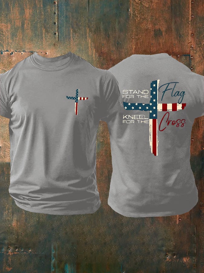 🔥Buy 3 Get 15% Off🔥Men's Stand For The Flag Kneel For The Cross Printed Casual T-Shirt