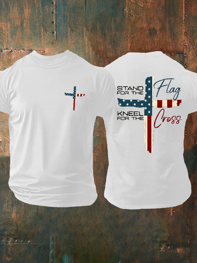 🔥Buy 3 Get 15% Off🔥Men's Stand For The Flag Kneel For The Cross Printed Casual T-Shirt