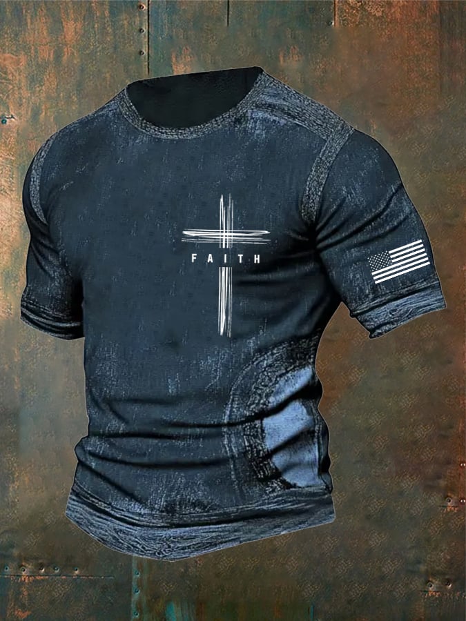 🔥Buy 3 Get 15% Off🔥Men's Vintage Faith Cross Print Casual T-Shirt