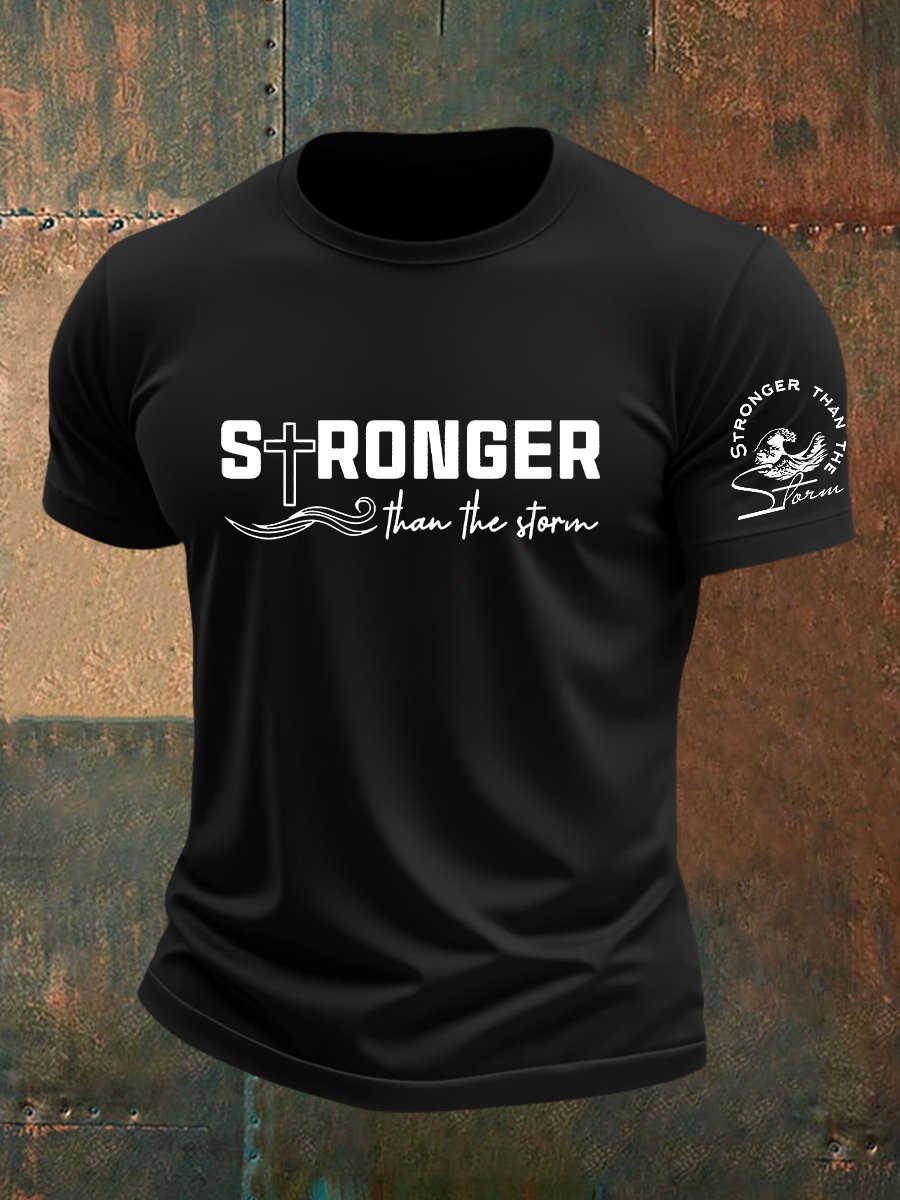 🔥Buy 3 Get 15% Off🔥Men's Stronger than the Storm Cross Print Short Sleeve Tee