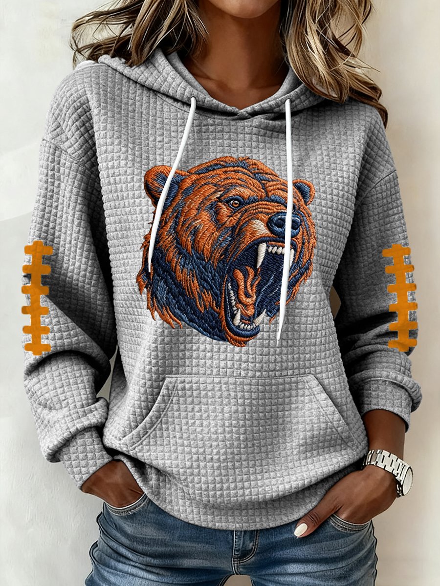 Women's Football Print Waffle Fabric Hooded Sweatshirt