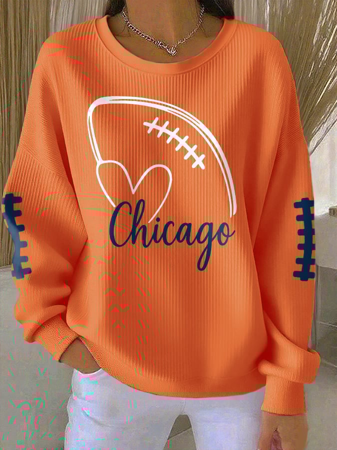 Women's Rugby Print Knit Crew Neck Long-Sleeved Top