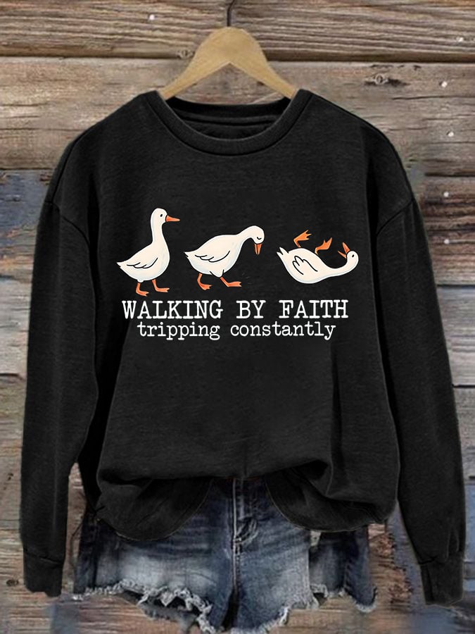 Women's Walking by Faith Tripping Constantly Sweatshirt