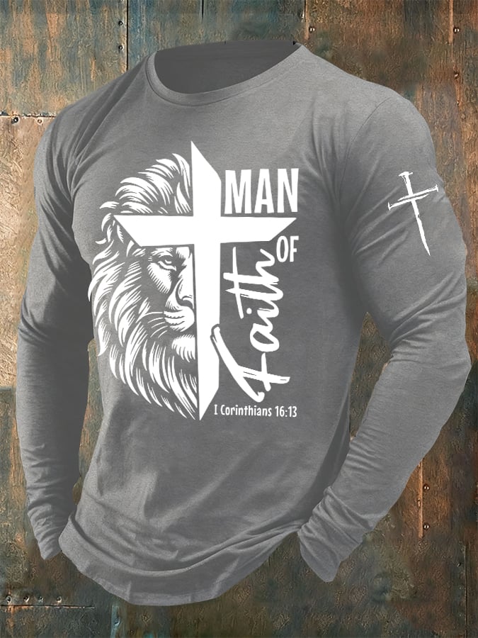 🔥Buy 3 Get 15% Off🔥Men's casual long-sleeved MAN OF Faith printed long-sleeved T-shirt