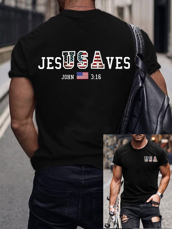 š„Buy 3 Get 15% Offš„Men's Vintage USA Jesus Saves Printed Round Neck T-Shirt