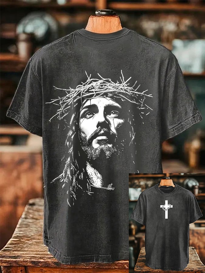 🔥Buy 3 Get 15% Off🔥Men's Faith Cross Print Crew Neck T-shirt