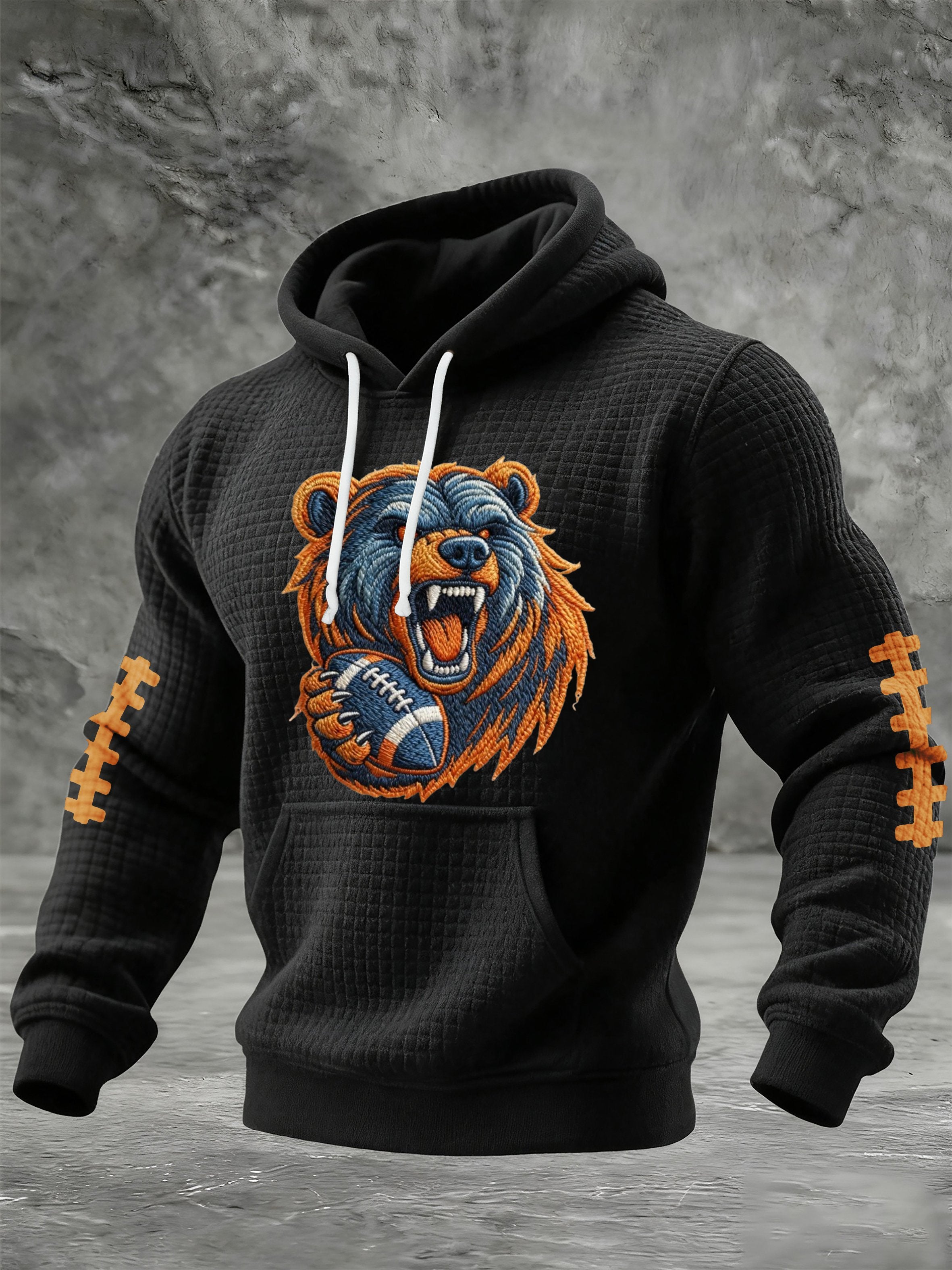 Men's Football Print Checkered Fabric Hooded Sweatshirt