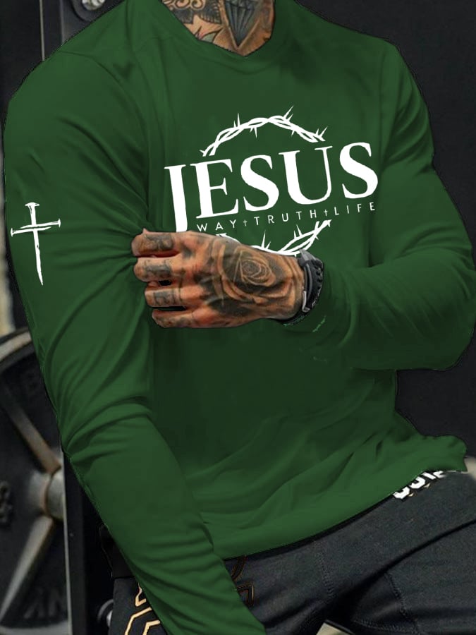 🔥Buy 3 Get 15% Off🔥Men's Jesus The Way The Truth The Life Print Long Sleeve T-shirt