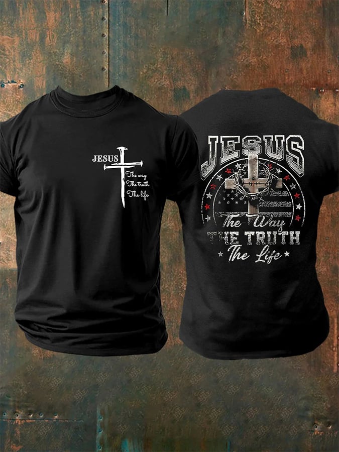 🔥Buy 3 Get 15% Off🔥Men's Jesus The Way The Truth The Life Print Round Neck T-Shirt