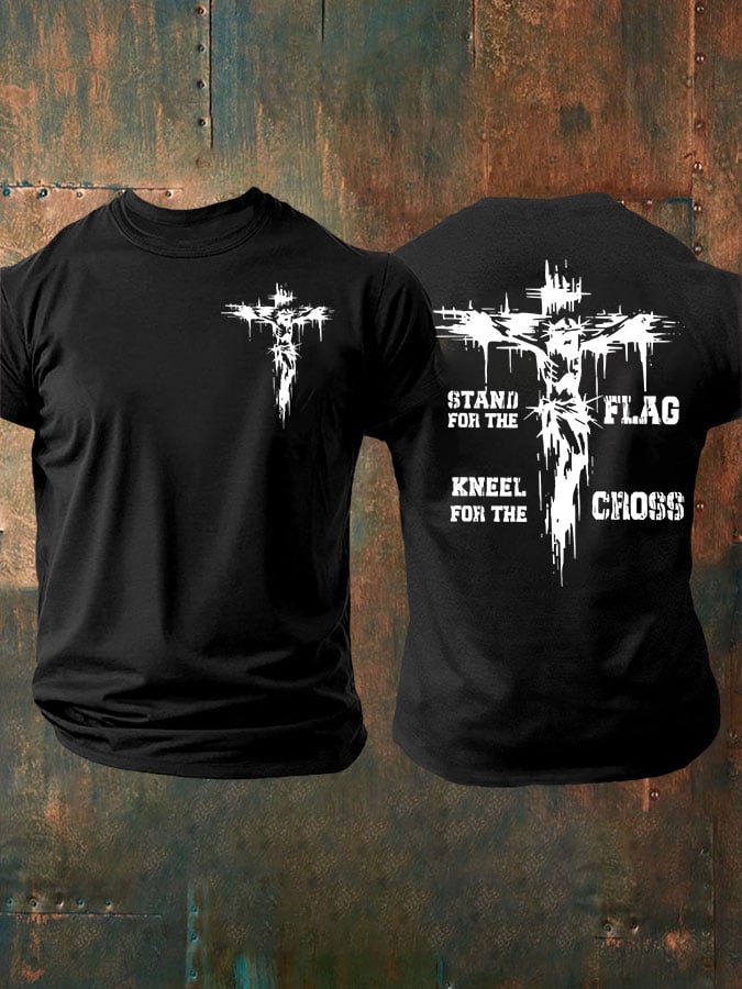 🔥Buy 3 Get 15% Off🔥Men's Stand For The Flag Kneel For The Cross Printed Casual T-Shirt
