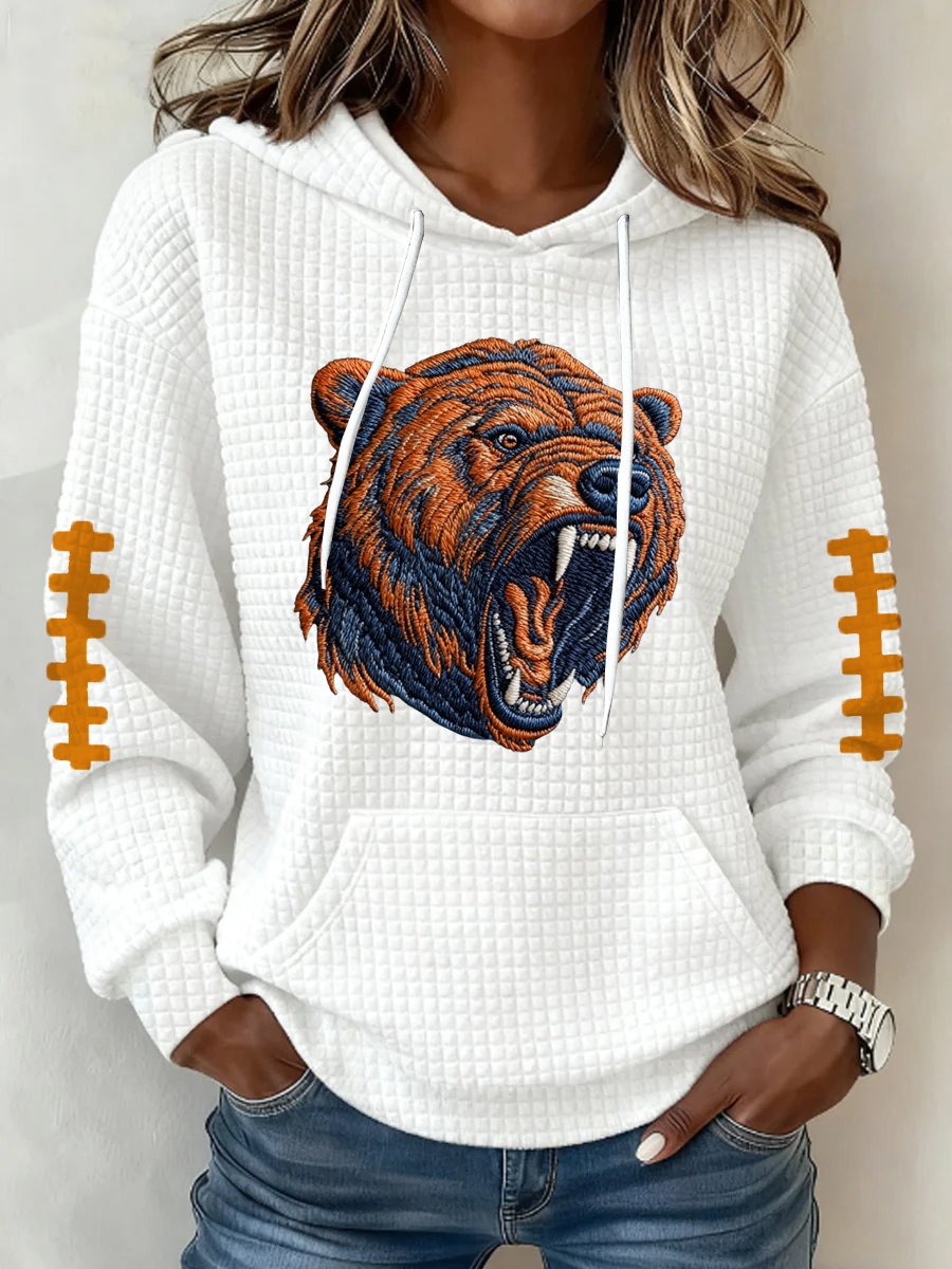 Women's Football Print Waffle Fabric Hooded Sweatshirt