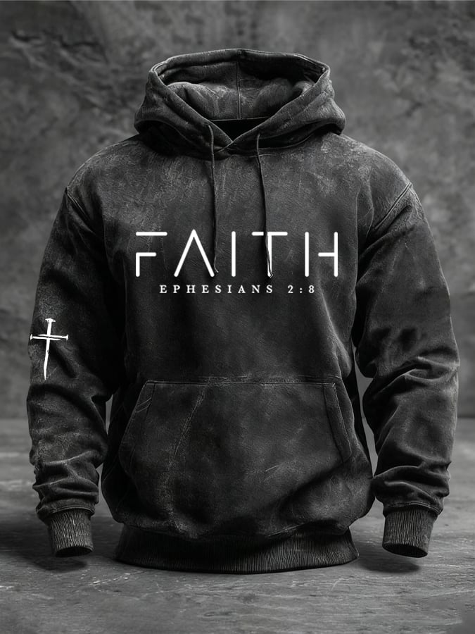 Men's Faith Cross Print Casual Hoodie