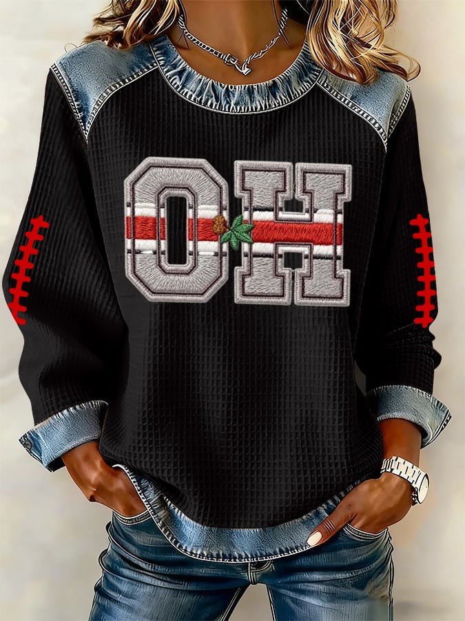 Women's Football Print Long-Sleeve Sweatshirt