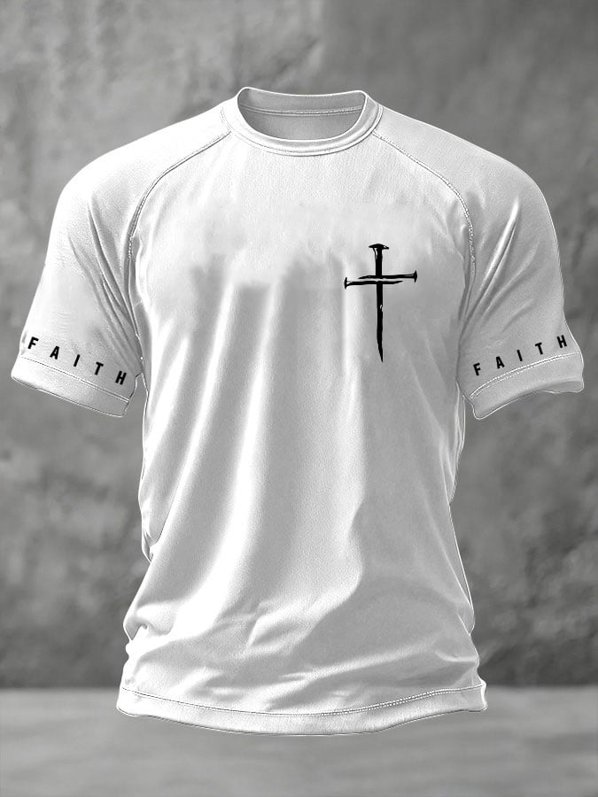 Men's Faith Cross Printed Casual T-Shirt