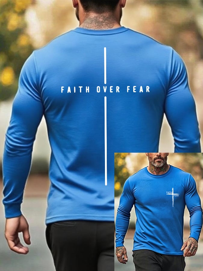 🔥Buy 3 Get 15% Off🔥Men's Retro Faith Cross "Faith Over Fear" Print Crew Neck T-Shirt