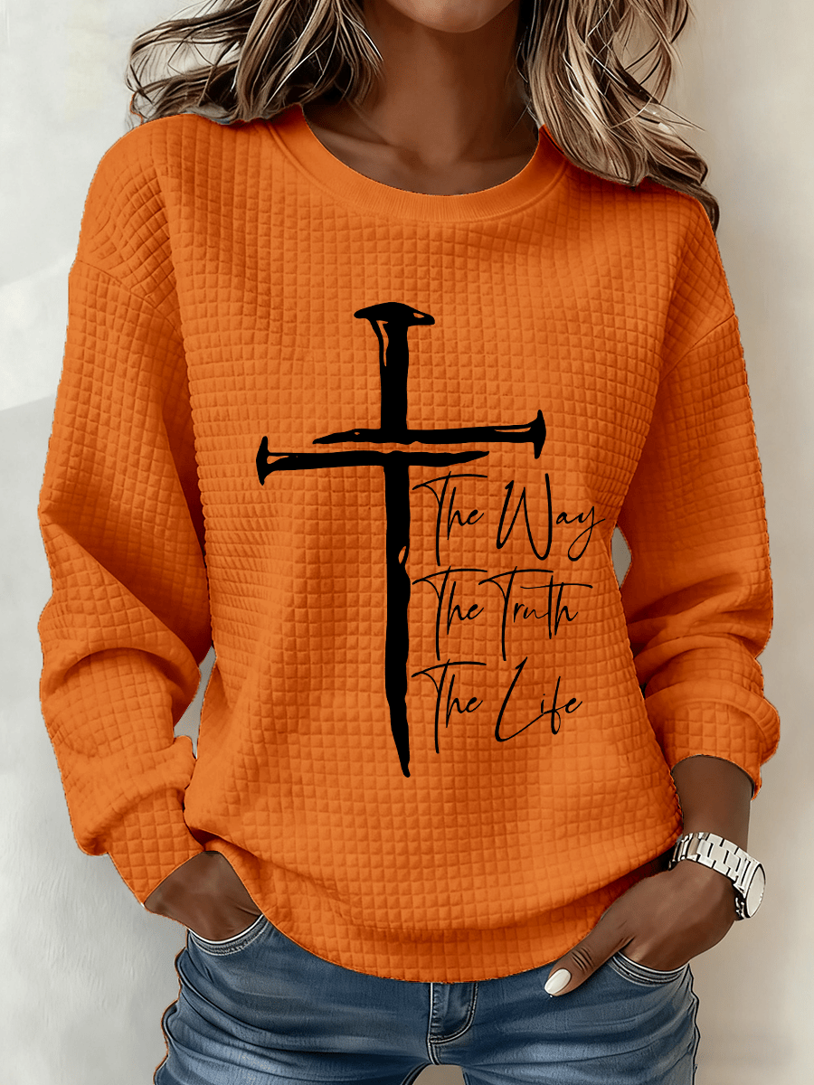 Women's Cross Crew Neck Waffle Sweatshirt