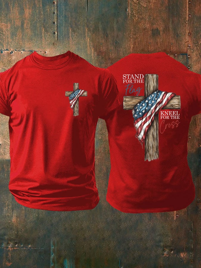 🔥Buy 3 Get 15% Off🔥Men's Stand For The Flag Kneel For The Cross Printed Casual T-Shirt