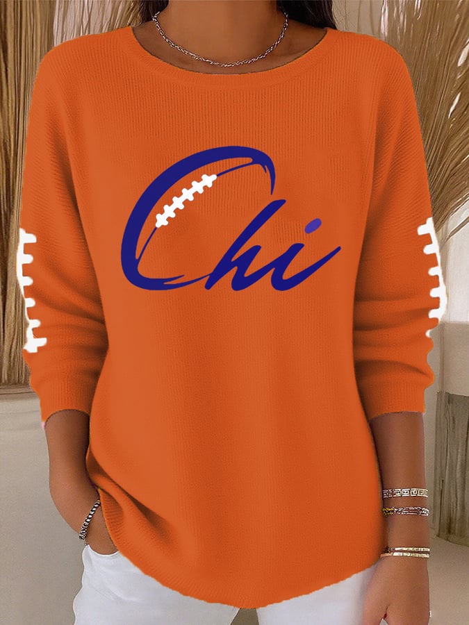 Women's casual rugby print long-sleeved pit stripe T-shirt