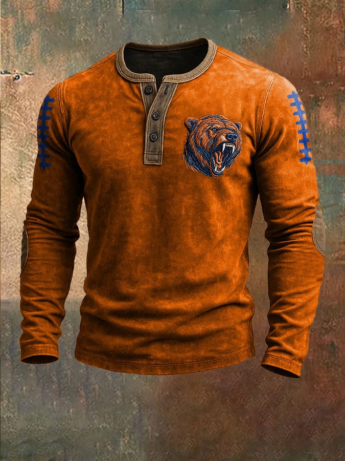 Men's Football Print Henley Top