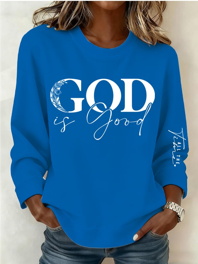 Women's Retro God Is Good Faith Printed Sweatshirt