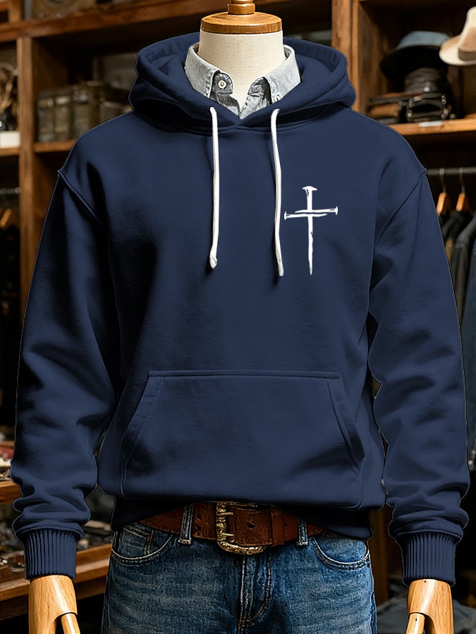 🔥Buy 3 Get 15% Off🔥Men's Retro Faith Cross Print Long Sleeve Casual Hooded Sweatshirt
