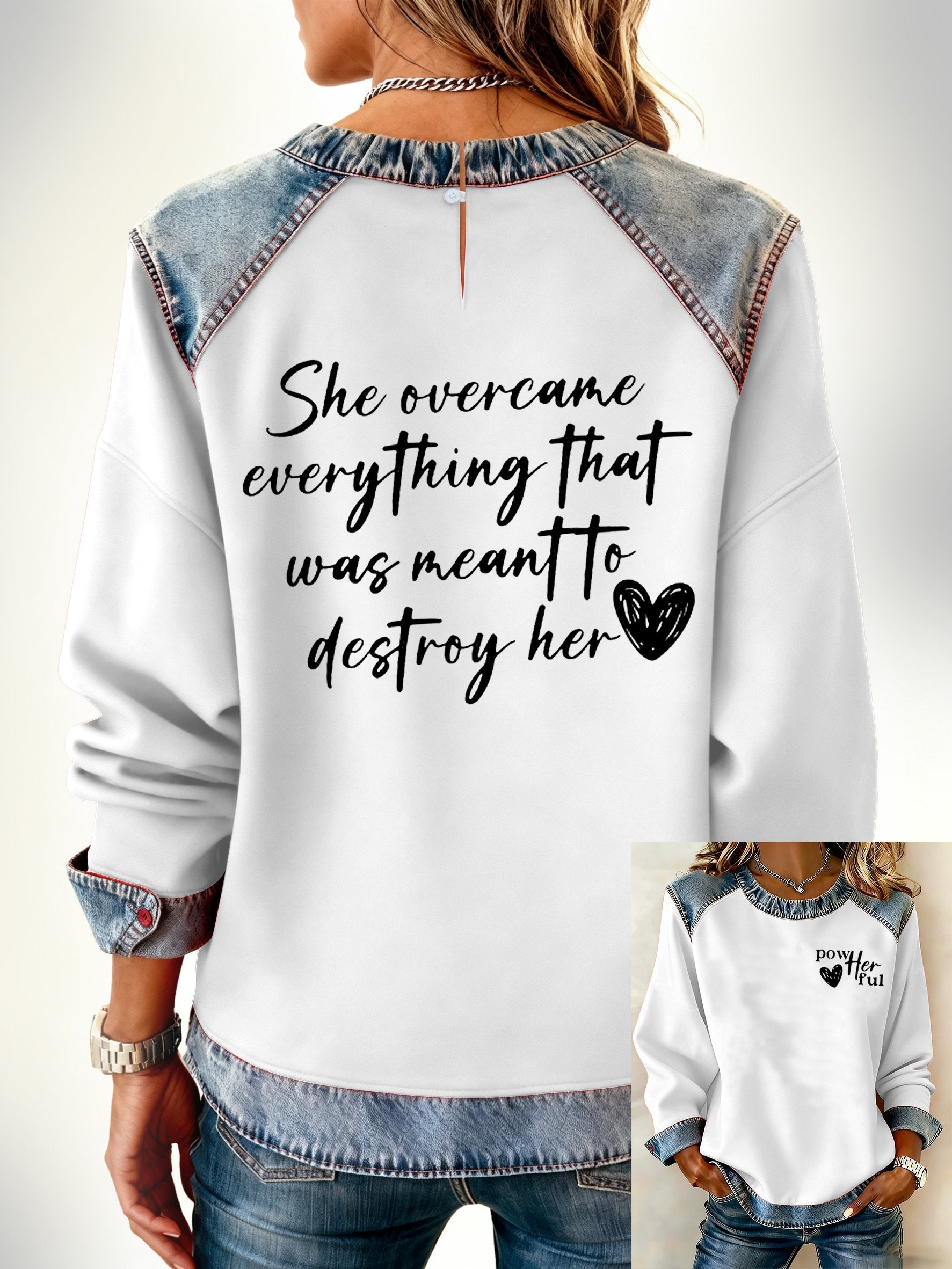 Women's Retro She Overcame Everything That Was Meant To Destroy Her Faith Printed Sweatshirt