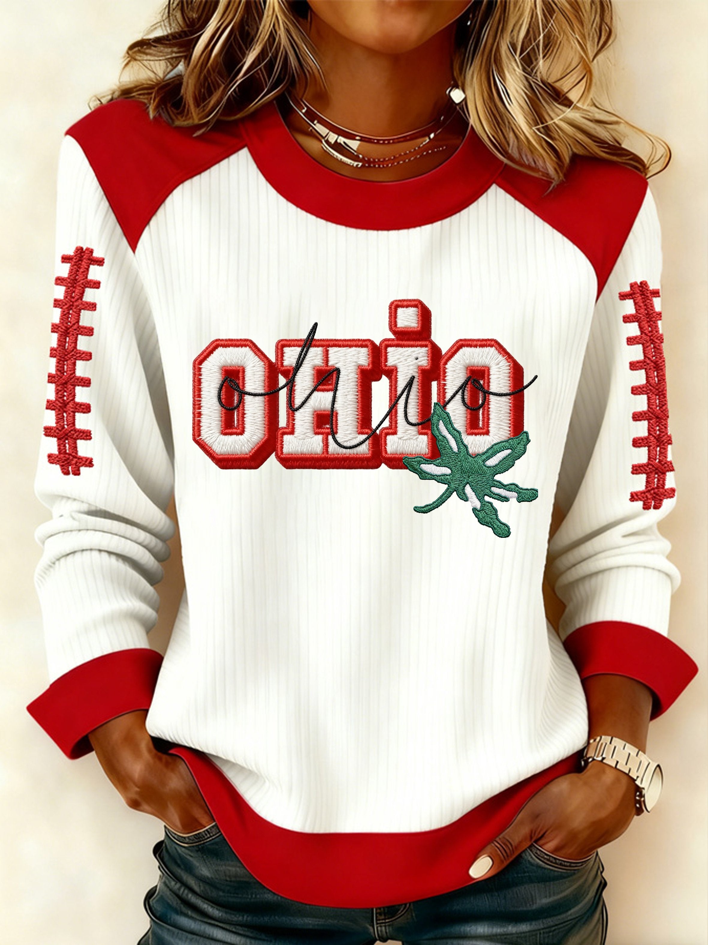 Women's Retro Football Printed Sweatshirt